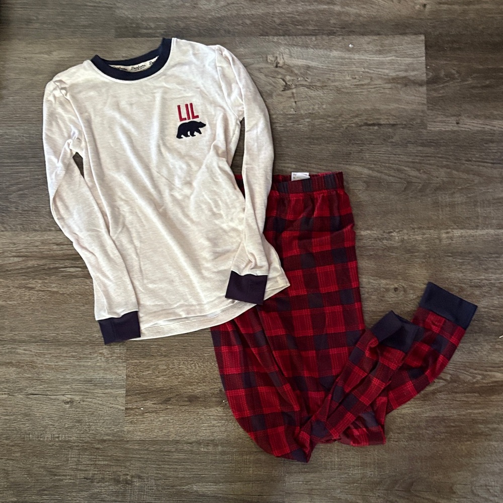 Kids Pajama Set - Cream and Red Checkered